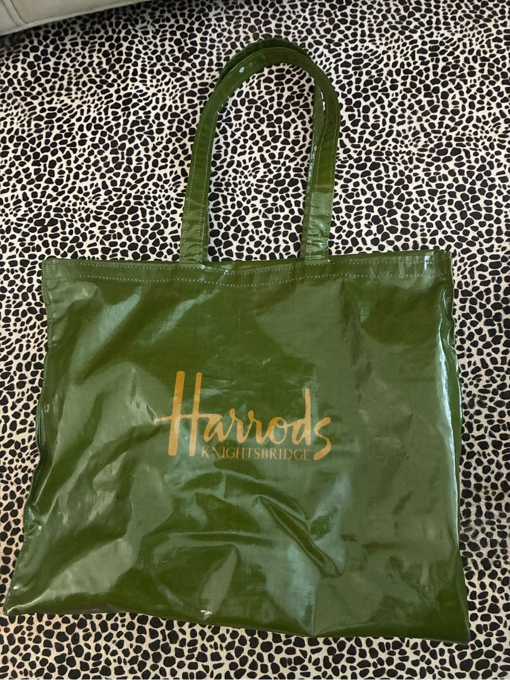 Harrods Olive Green Tote with Gold Logo